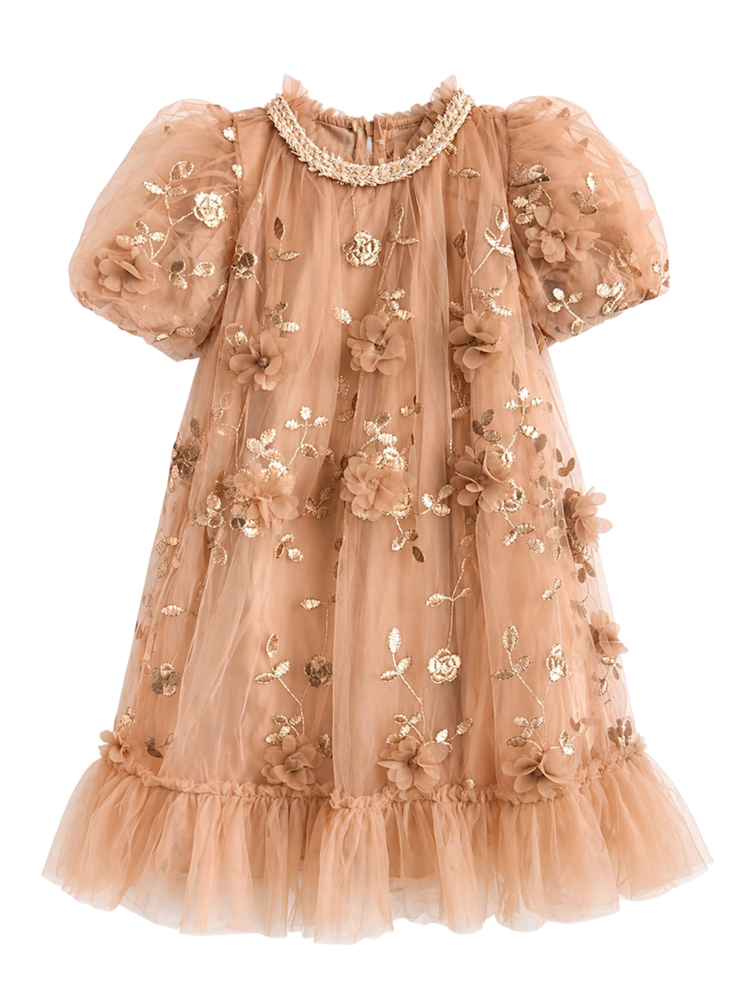Brown Blossom Tulle Dress
