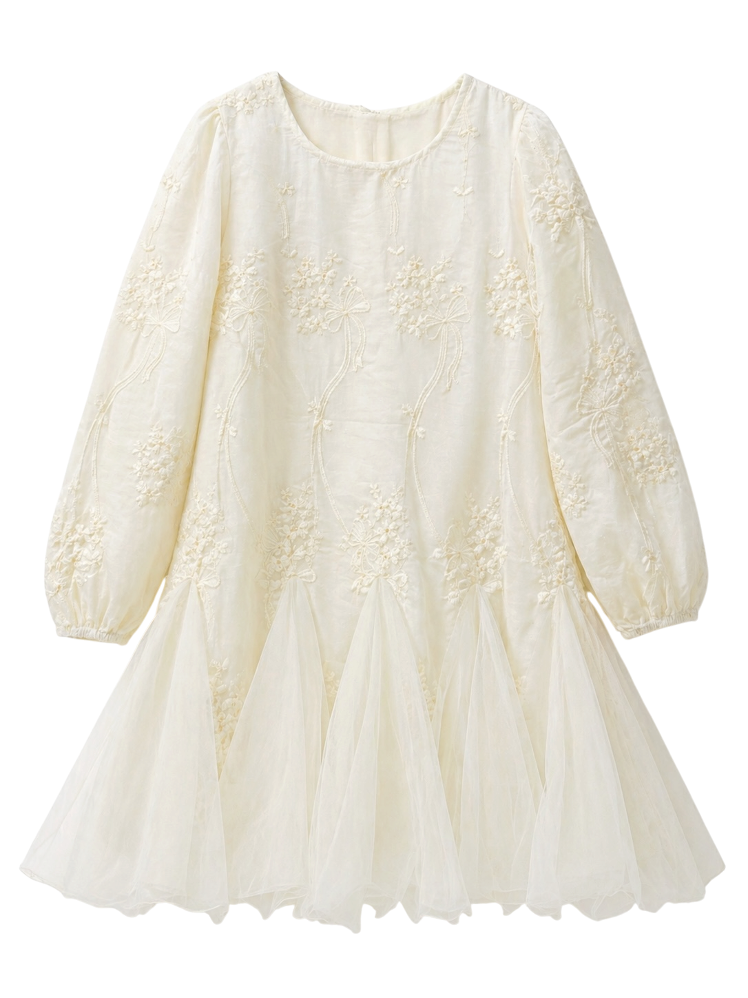 Elegant Ivory V-Cut Tulle Dress