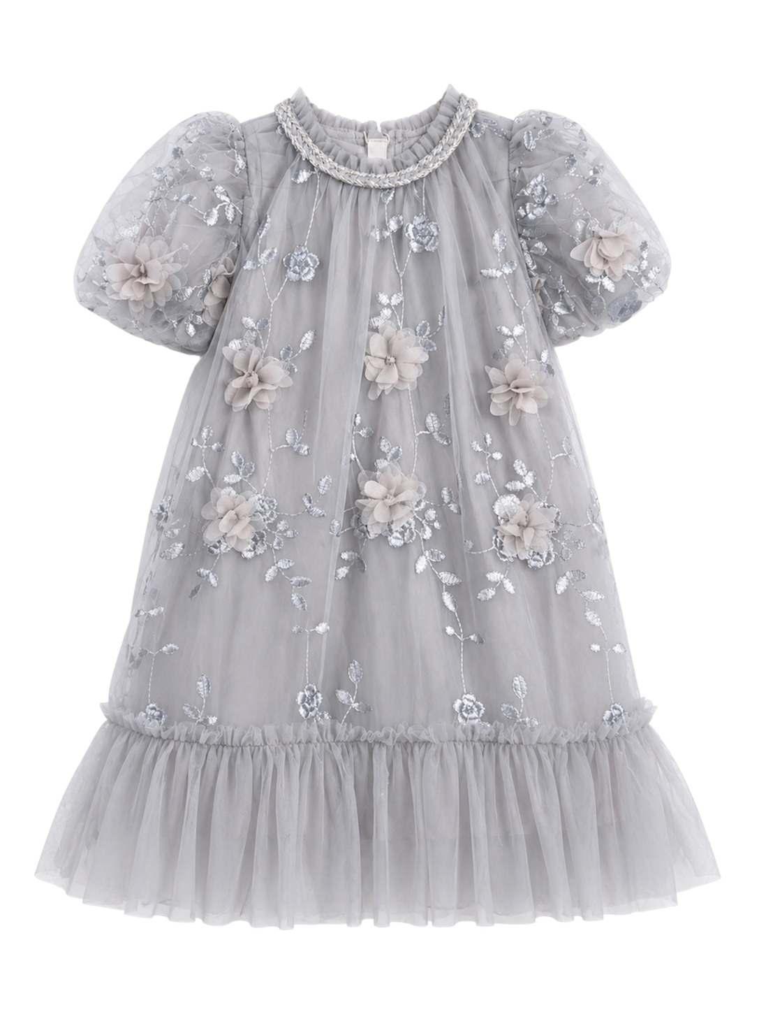Soft Gray  Blossom Tulle Dress