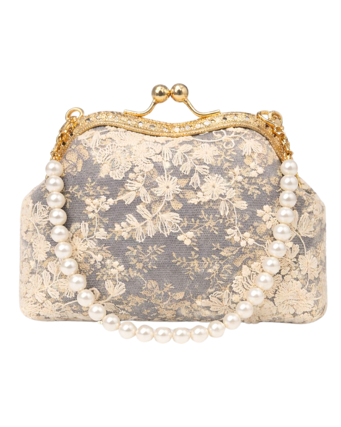 Gray Mini Vintage Style Lace Bag