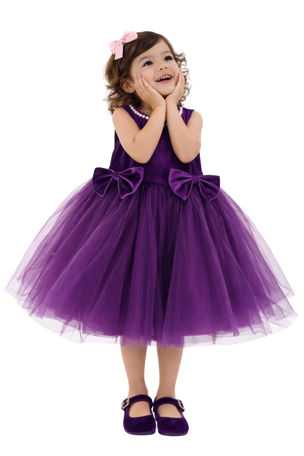Velvet with Pearl-Trimmed Neckline Dress