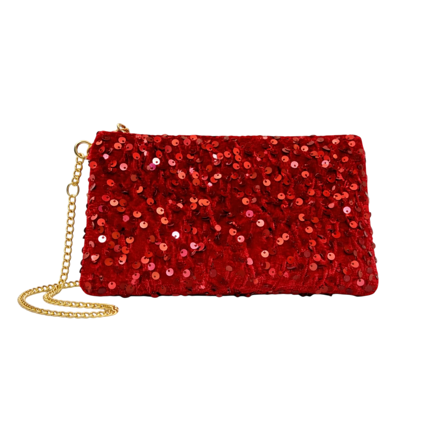 Red Sequin Chain Mini Clutch Bag