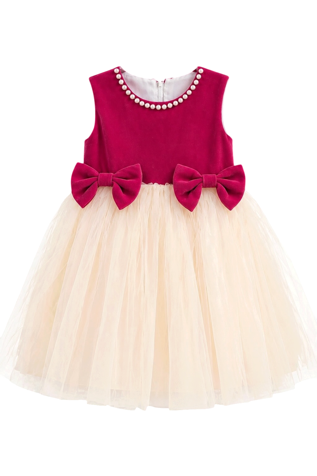 Fuchsia & Cream Velvet Pearl Tulle Dress