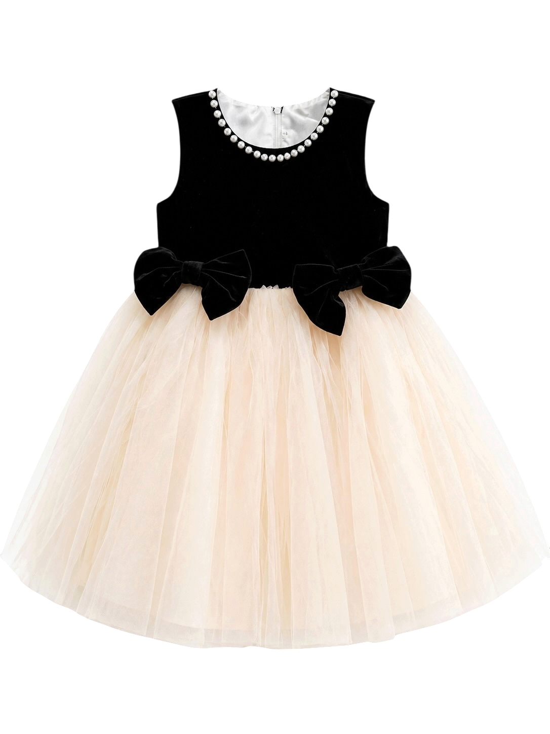 Black & Cream Velvet Pearl Tulle Dress