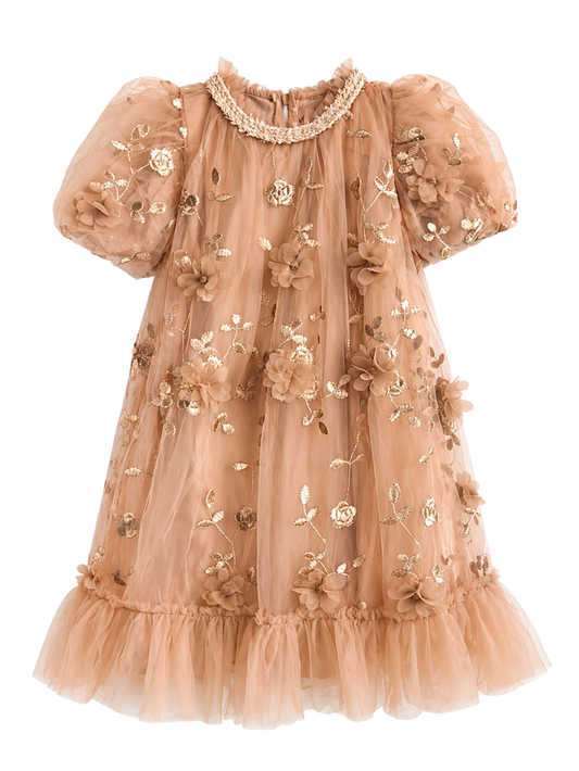 Brown Blossom Tulle Dress