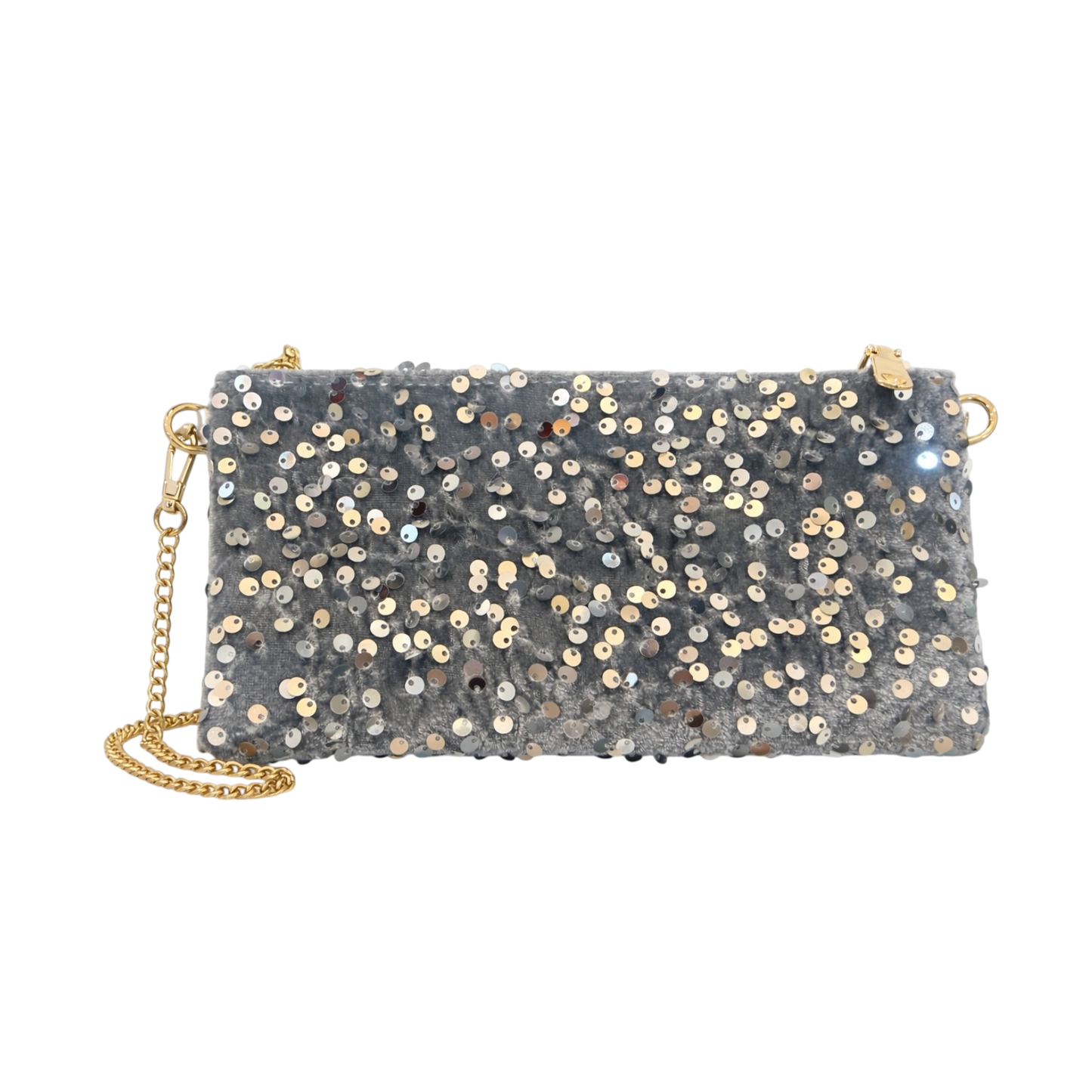 Silver Sequin Chain Mini Clutch Bag