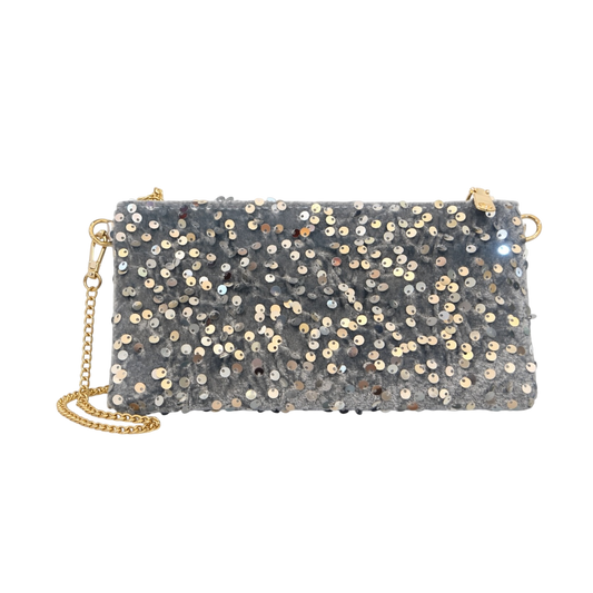 Silver Sequin Chain Mini Clutch Bag