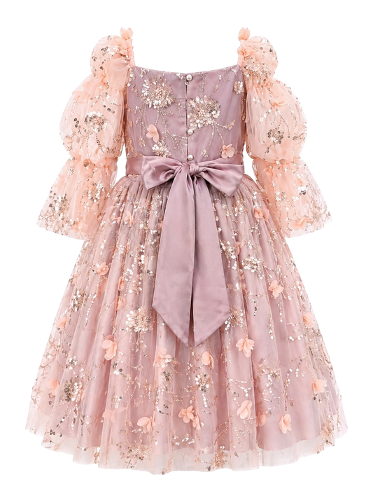 Blush Pink 3D Floral Lace Dress