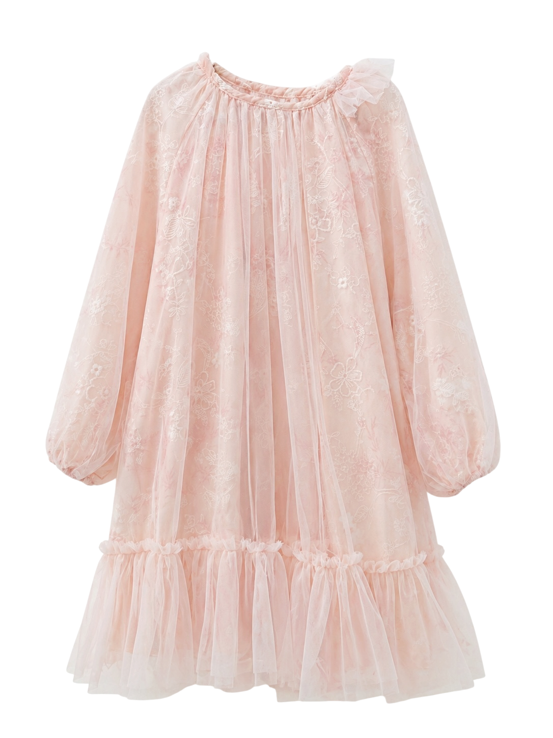 Brown/Pink Embroidery Ruffle Dress