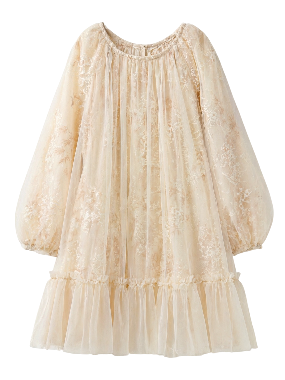 Brown/Pink Embroidery Ruffle Dress