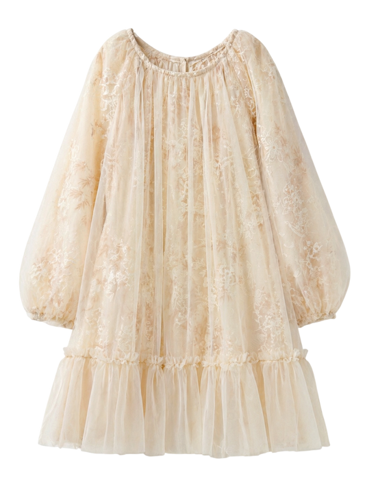 Brown/Pink Embroidery Ruffle Dress