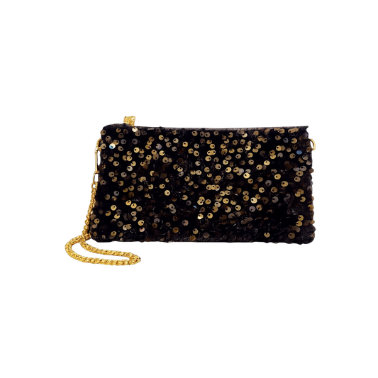 Black Sequin Chain Mini Clutch Bag