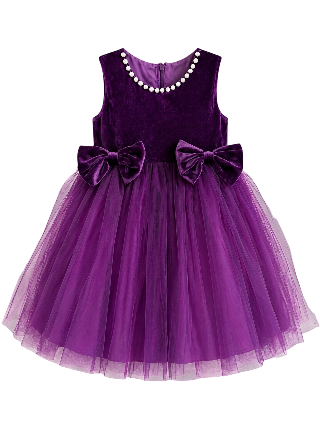 Velvet with Pearl-Trimmed Neckline Dress