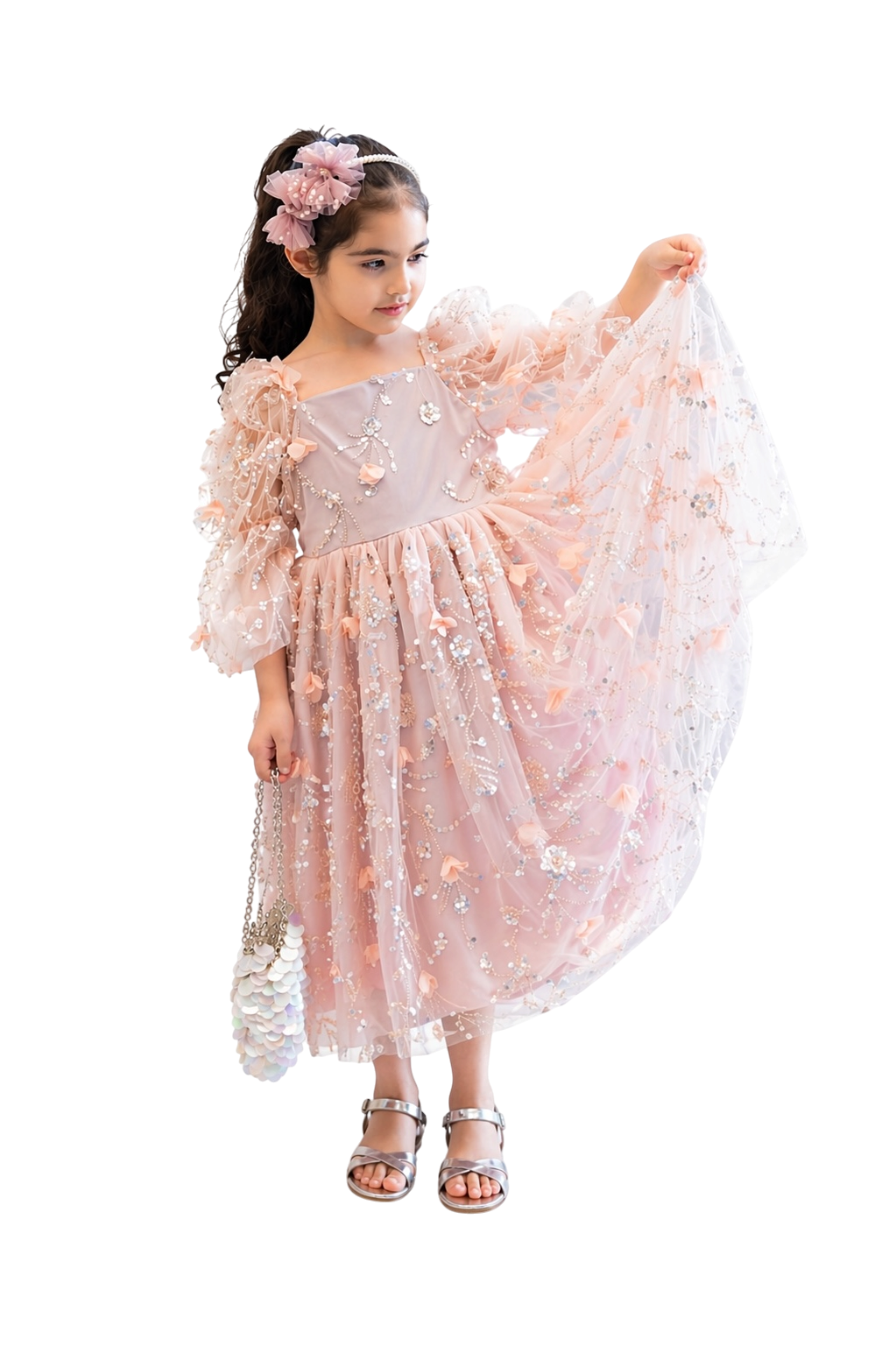 Blush Pink 3D Floral Lace Dress